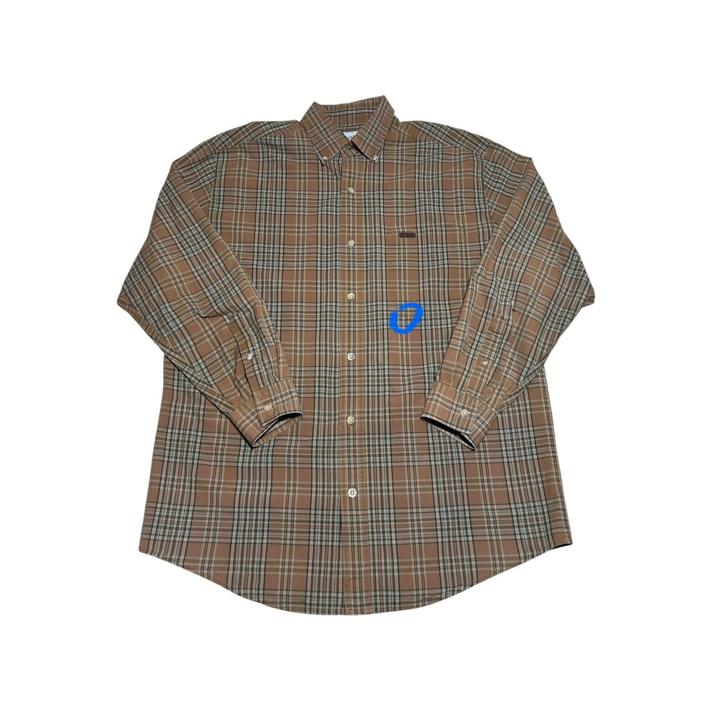 Carhartt Mens Plaid Button Down Shirt Brown Tan Long Sleeve Cotton Size Medium